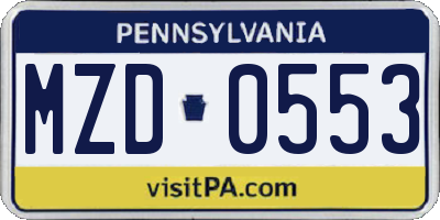 PA license plate MZD0553