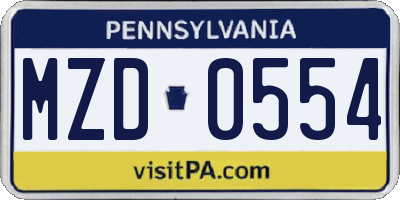 PA license plate MZD0554