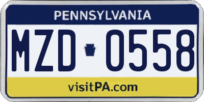 PA license plate MZD0558