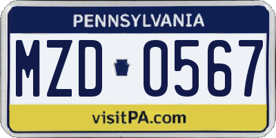 PA license plate MZD0567
