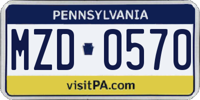 PA license plate MZD0570