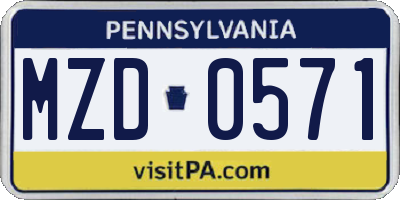 PA license plate MZD0571