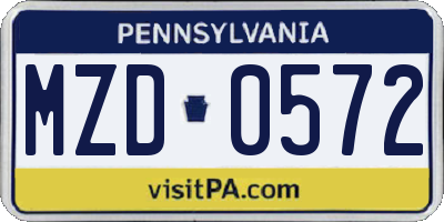 PA license plate MZD0572