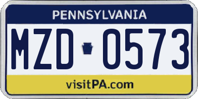 PA license plate MZD0573