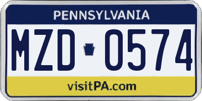 PA license plate MZD0574