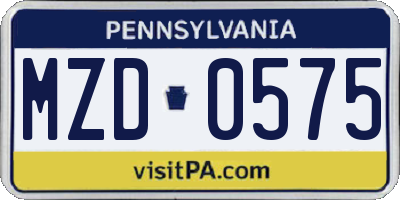 PA license plate MZD0575