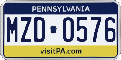 PA license plate MZD0576