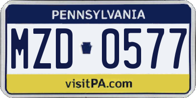 PA license plate MZD0577