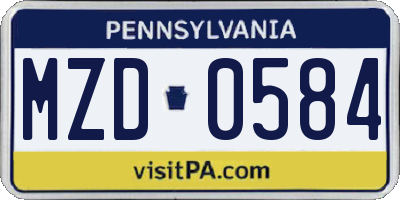 PA license plate MZD0584