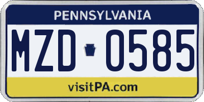 PA license plate MZD0585