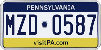 PA license plate MZD0587