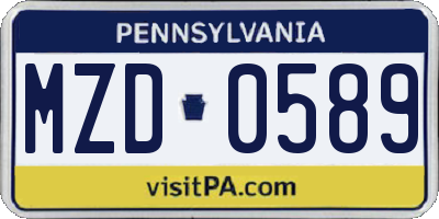 PA license plate MZD0589