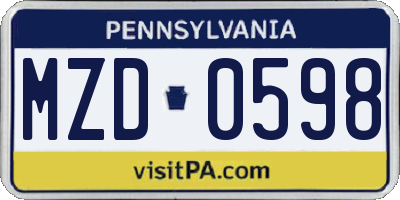 PA license plate MZD0598