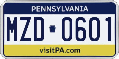 PA license plate MZD0601