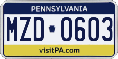 PA license plate MZD0603