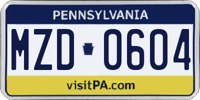 PA license plate MZD0604