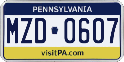 PA license plate MZD0607