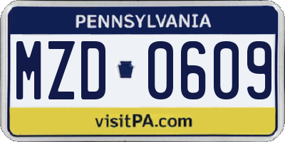 PA license plate MZD0609