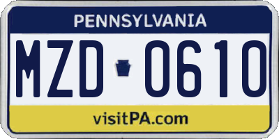 PA license plate MZD0610