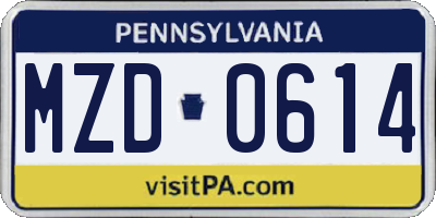 PA license plate MZD0614