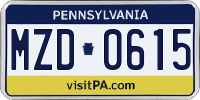PA license plate MZD0615