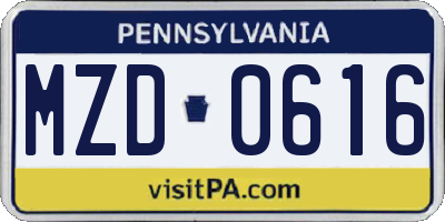PA license plate MZD0616