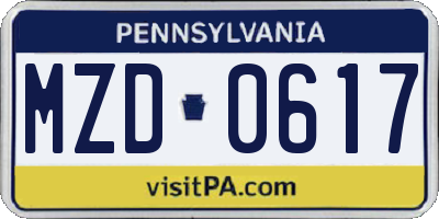 PA license plate MZD0617