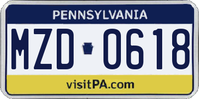 PA license plate MZD0618