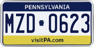 PA license plate MZD0623