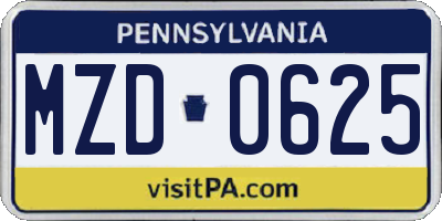 PA license plate MZD0625