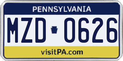 PA license plate MZD0626