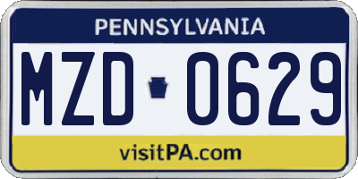 PA license plate MZD0629