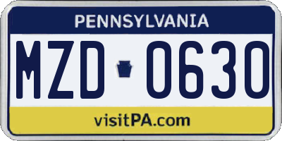 PA license plate MZD0630