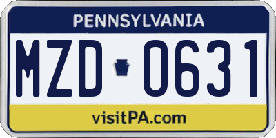 PA license plate MZD0631