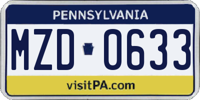 PA license plate MZD0633