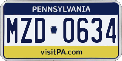 PA license plate MZD0634