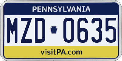PA license plate MZD0635