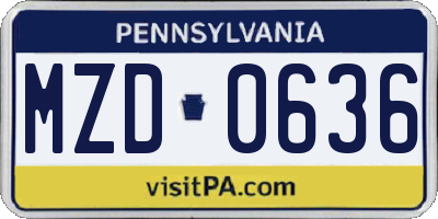 PA license plate MZD0636