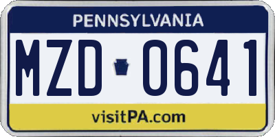 PA license plate MZD0641