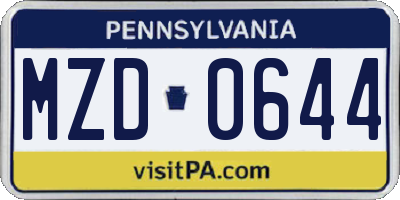 PA license plate MZD0644