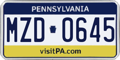 PA license plate MZD0645