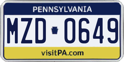 PA license plate MZD0649