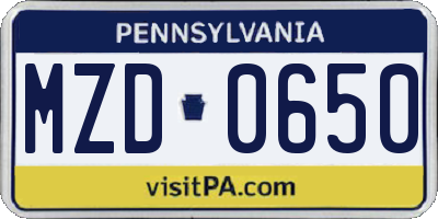 PA license plate MZD0650