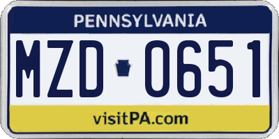 PA license plate MZD0651