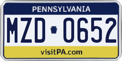 PA license plate MZD0652