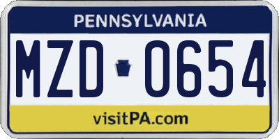 PA license plate MZD0654