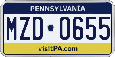PA license plate MZD0655