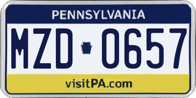 PA license plate MZD0657