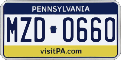 PA license plate MZD0660