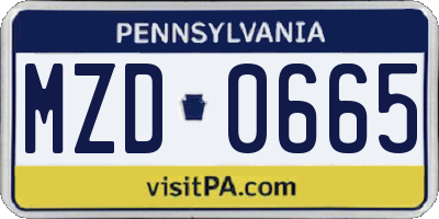 PA license plate MZD0665